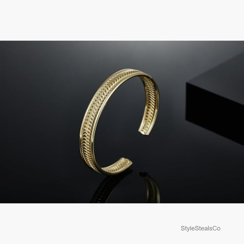 5 Piece Stackable Chunky Cuff Bracelet Set 14k Go… - image 3